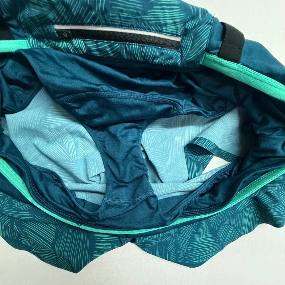 Rabbit RW244 Womens XL Running Shorts Tropical Print Lined Zip Pocket Teal
